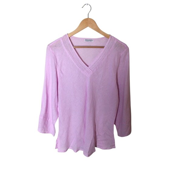Russ Berens Top Women's Size Large Pink V-Neck Long Sleeve 100% Linen - Picture 1 of 6